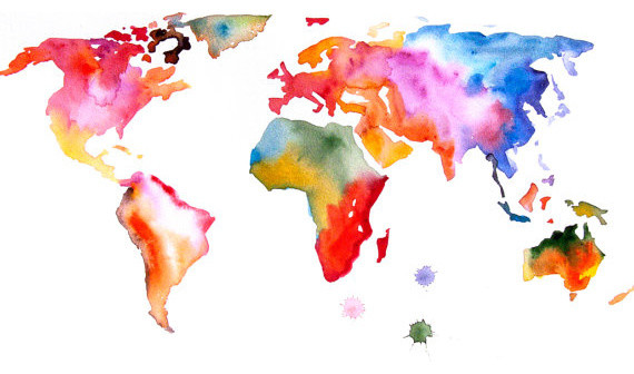 Map Of The World Painting World Map Original Watercolor Painting by Fairysomnia Shop contemporary-artwork