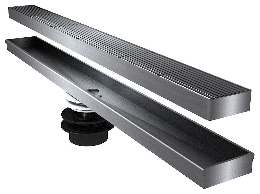 Linear Shower Drain Grate Top, Lower Channel and Installation Kit