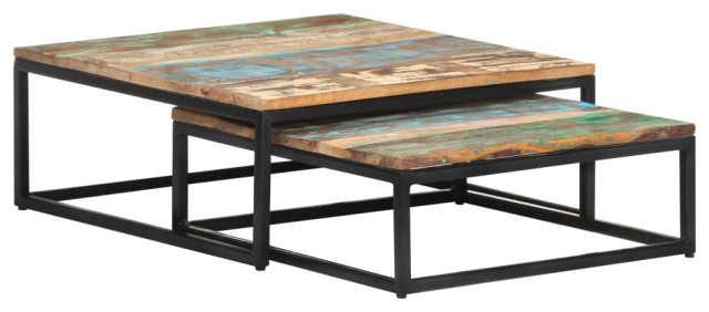 vidaXL Nesting Coffee Tables Set of 2 Accent Sofa End Table Solid Wood Reclaimed