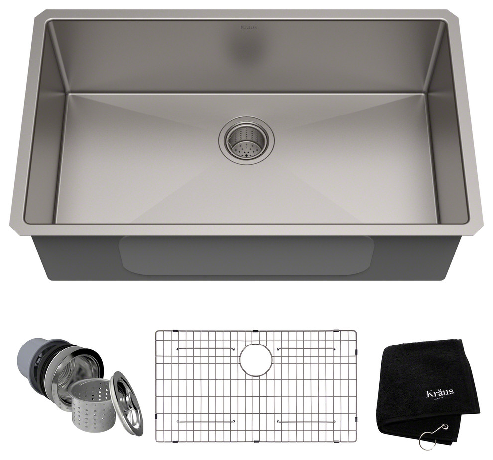 Kraus Standart Pro 32" 16 Gauge Undermount Single Bowl Stainless Steel Sink