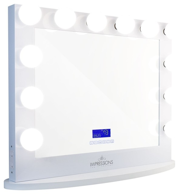 Hollywood Iconic Plus Bluetooth Vanity Mirror White Frosted Led Contemporary Bathroom Mirrors By Impressions Vanity Company