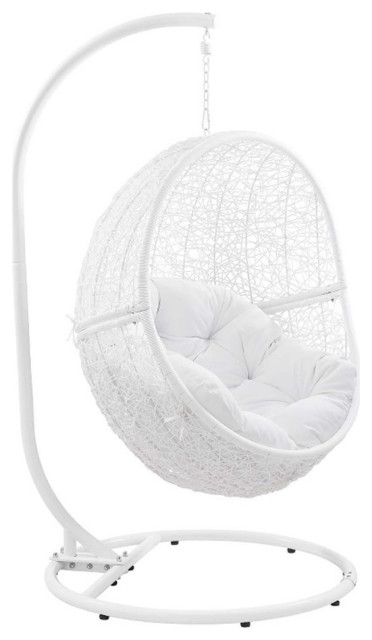 Modway Encase Outdoor Synthetic Rattan & Steel Swing Chair in White