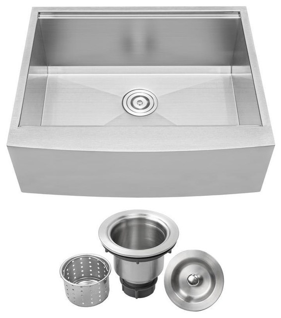 27" Zero Radius Apron Front 16G Stainless Steel Single Basin Kitchen Sink