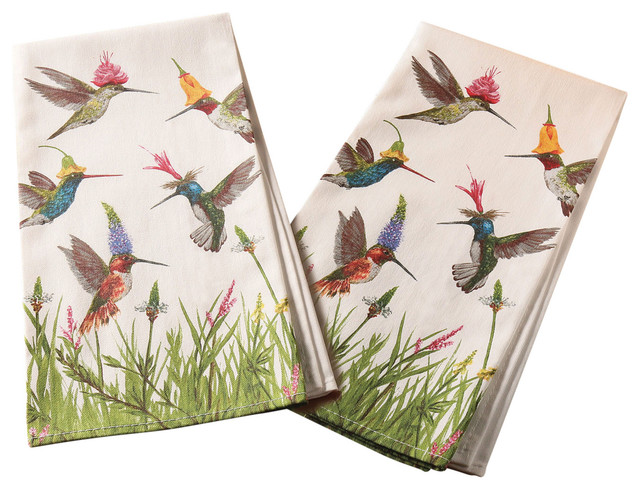 Meadow Buzz Hummingbirds Dish Towel Set, Vicki Sawyer Art, Set of 2