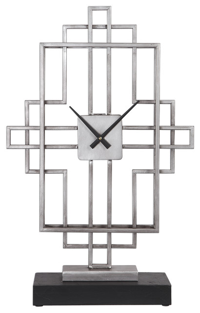 Uttermost Vanini Silver Tabletop Clock Contemporary Desk And