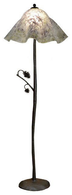 Wrought Iron Piney Woods Floor Lamp With Glass Shade