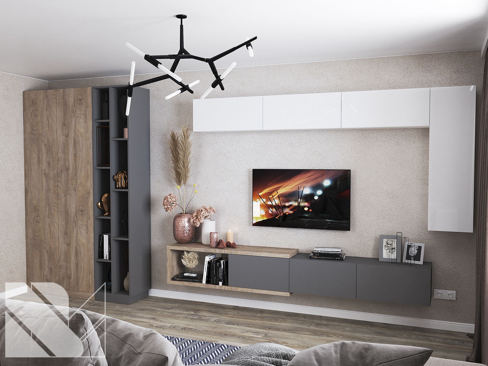 Стенка для гостиной в стиле минимализм