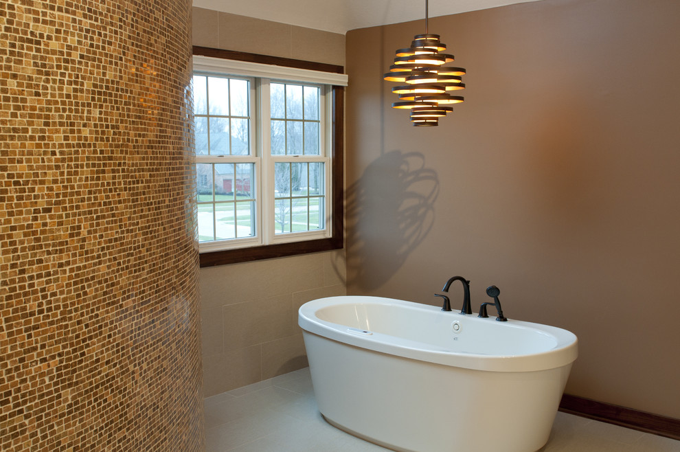 Photo of a contemporary bathroom in Cleveland with a freestanding tub.