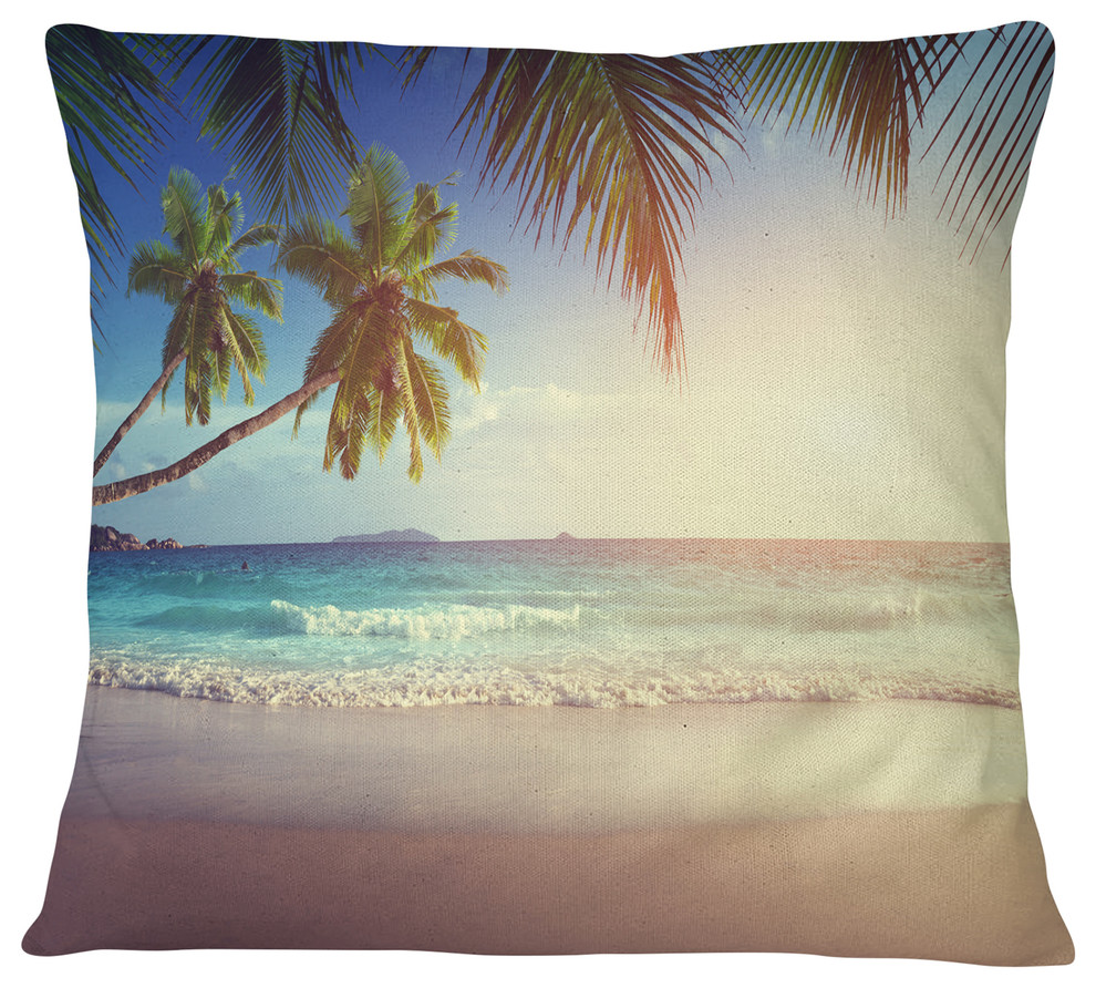 Typical Sunset on Seychelles Beach Seascape Throw Pillow, 16"x16"
