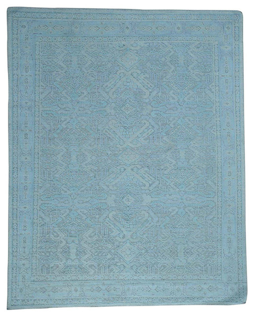 Seafoam Green With Oxidized Wool Hi and Low Pile Oushak Design Rug, 8'0