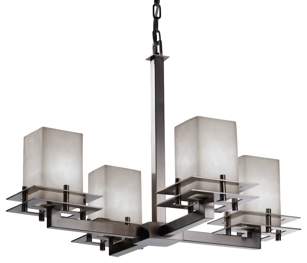 Clouds Metropolis Chandelier, Square With Flat Rim, Brushed Nickel