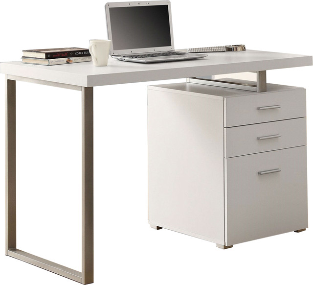 Modern Office Desk White Finish With, Modern White Desk With File Drawer