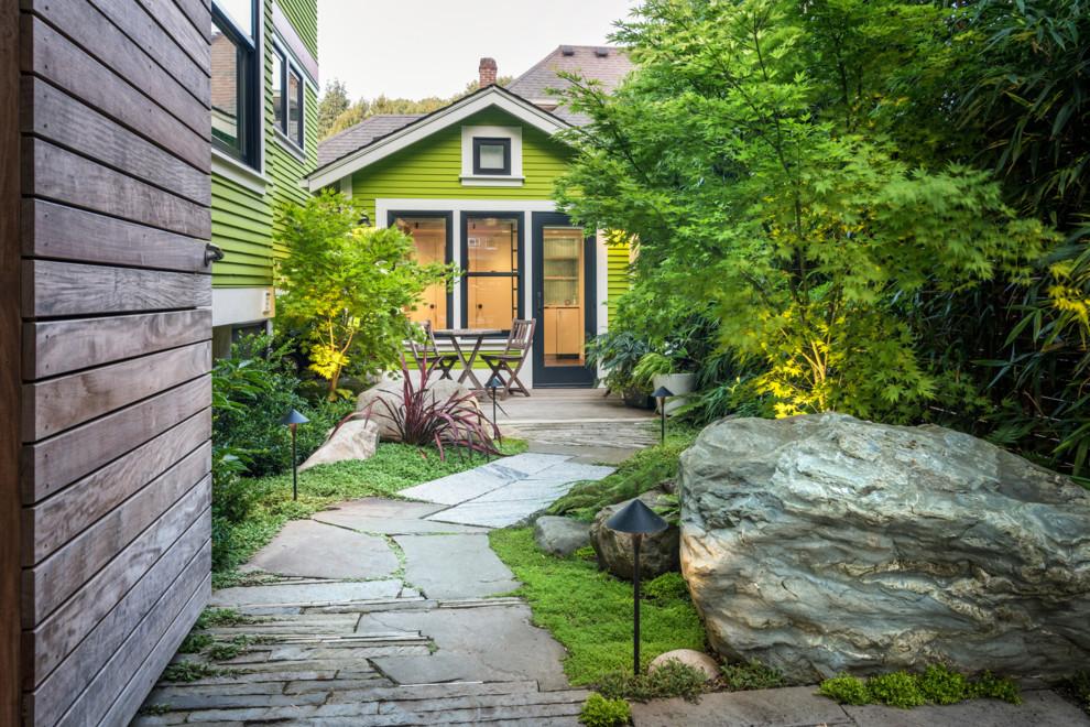 Inspiration for a mid-sized contemporary shade side yard stone garden path in Seattle.