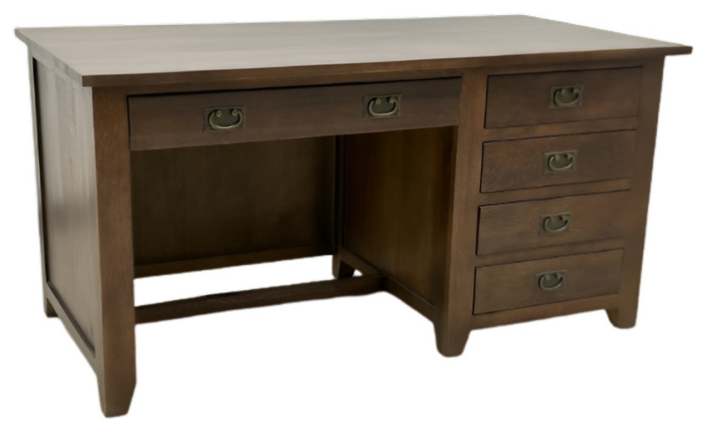 Mission Quarter Sawn Oak 5 Drawer Library Desk - Walnut - Craftsman ...