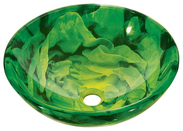 Abstract Green Tempered Glass Vessel Sink
