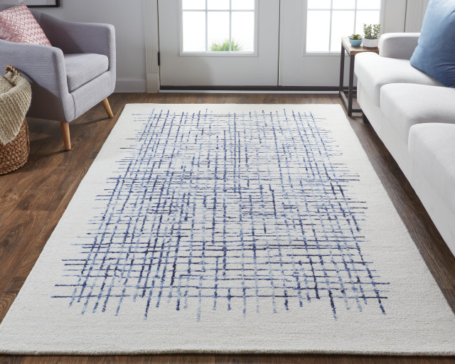 Feizy 8630FIVY Maddox Hand Tufted Ivory / Blue Area Rugs, 8' x 10
