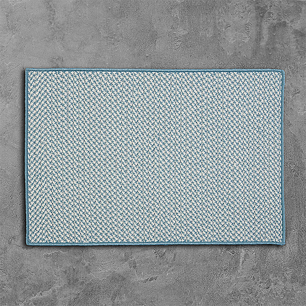 Outdoor Houndstooth Tweed Sea Blue 6' Square, Square, Braided Rug