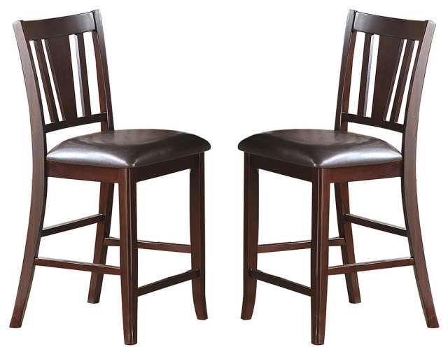 Upholstered Counter Height Chairs in Dark Brown Finish, Set of 2