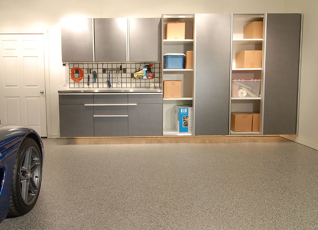 Traditional Garage Cabinets In White Modern Garage By