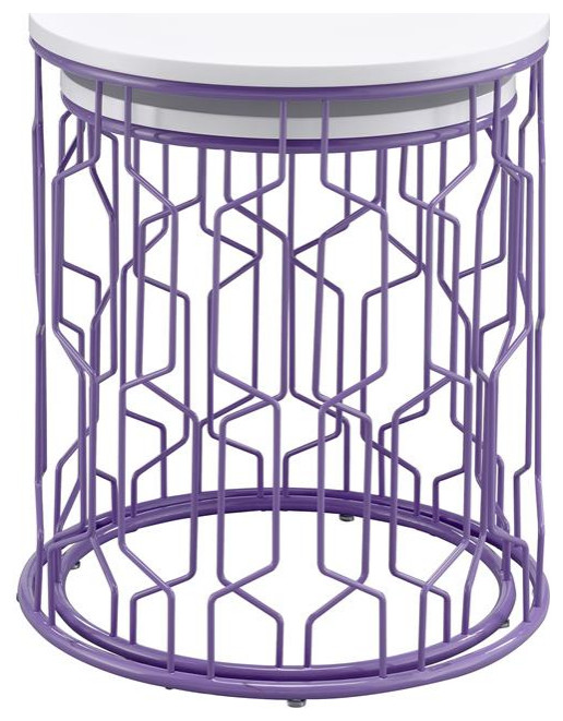 Furniture of America Vereira Metal 2-Piece Nesting Table in Purple and White