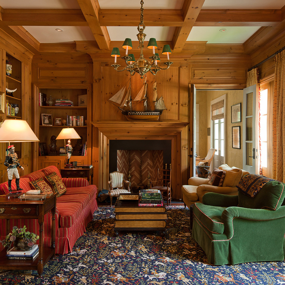 Inspiration for a traditional family room in Atlanta with a library.