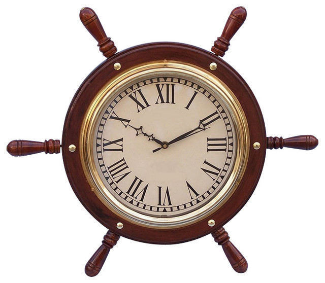 Shop Houzz Handcrafted Nautical Decor Solid Brass Ship Wheel Clock 15'' Ships Wheel