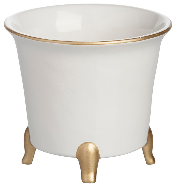 Jaipur Cachepot, White and Gold, Small Traditional Indoor Pots And