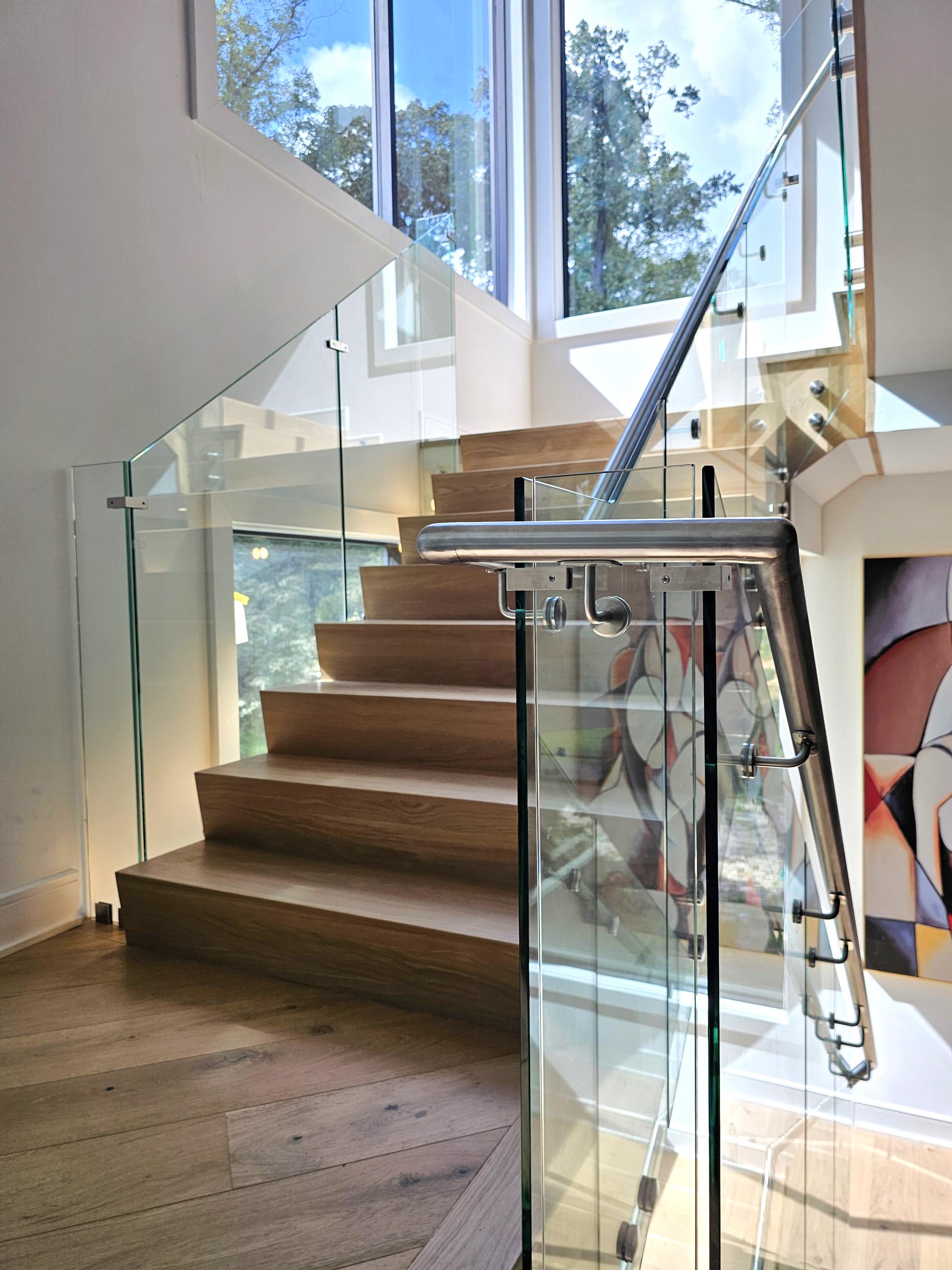 129_White Oak Slanted Riser Modern Stair, Mclean, VA 22102