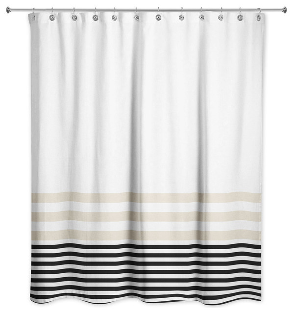 Beige and Black Stripes 71x74 Shower Curtain - Contemporary - Shower ...