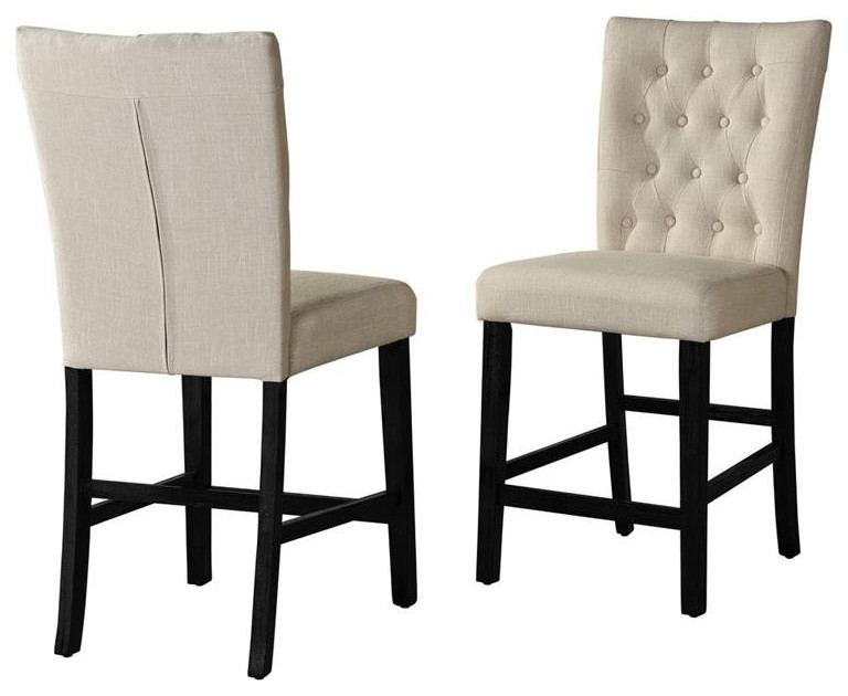 Beige Fabric Linen Counter Height Dining Chairs with Black Base (Set of