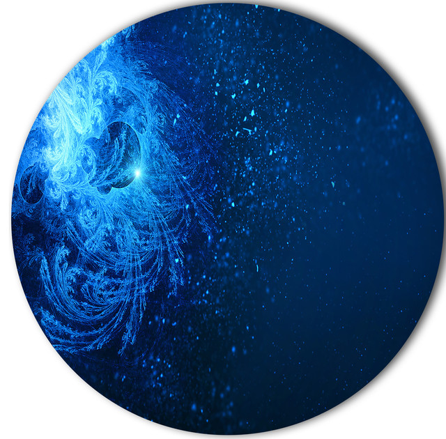 Blue Falling Snow, Abstract Digital Art Round Metal Wall Art