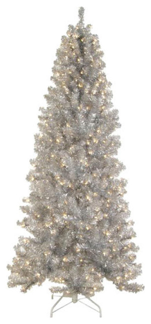 9 pre lit silver tinsel noble pine artificial christmas tree clear lights contemporary - Pre Lit Christmas Tree Reviews 9 pre lit silver tinsel noble pine artificial christmas tree clear lights contemporary - Pre Lit Christmas Tree Reviews