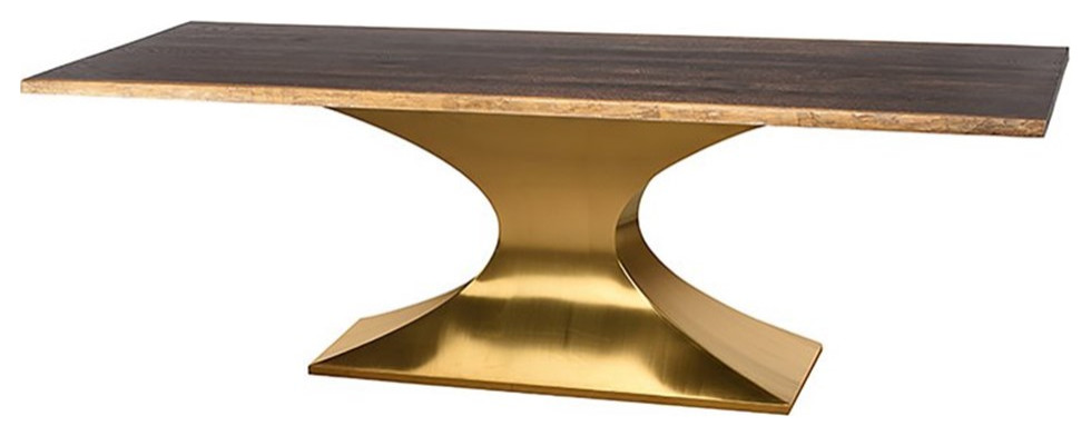 Nuevo Praetorian 96" Oak Wood & Metal Dining Table in Seared Brown/Gold