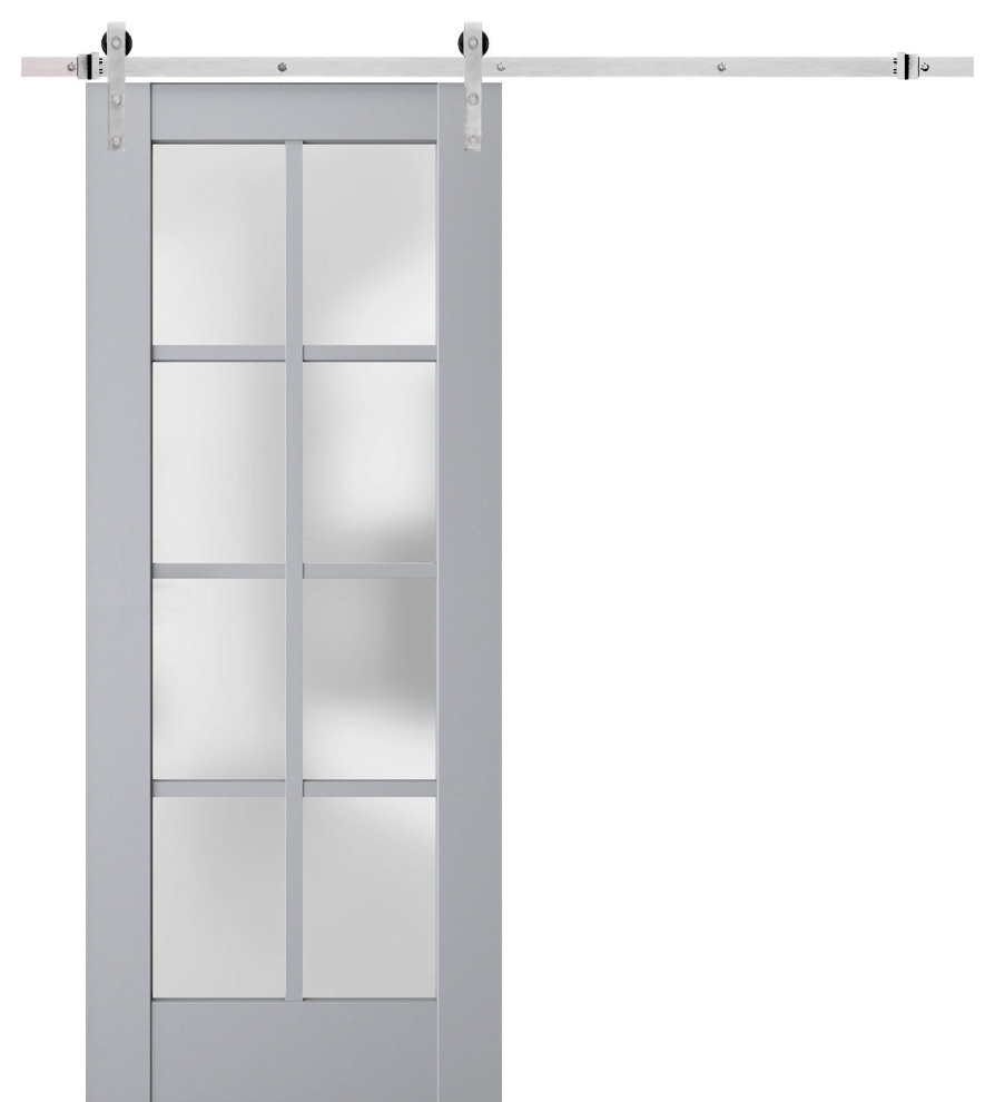 Barn Door 18 x 84, Veregio 7412 Grey & Frosted Glass, Silver 6.6' Rail