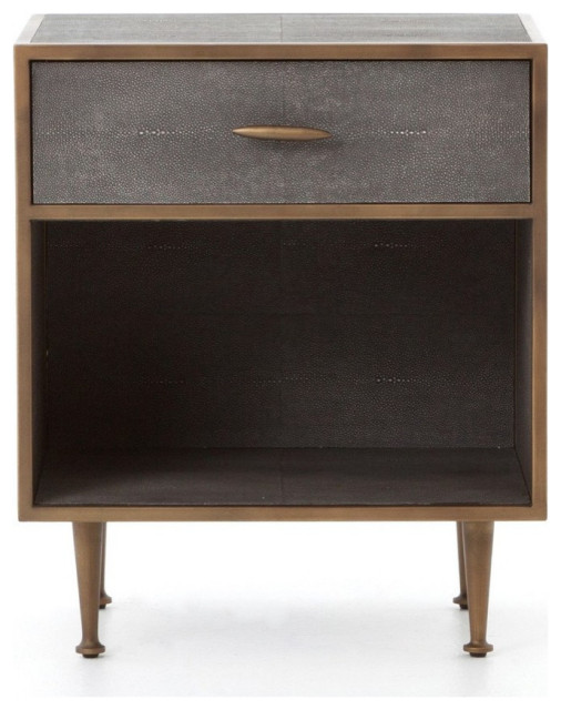 Farruco Shagreen Bedside Table, Brass Transitional Nightstands And