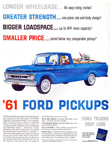 1961 Ford Pickups Promotional Advertising Poster Midcentury