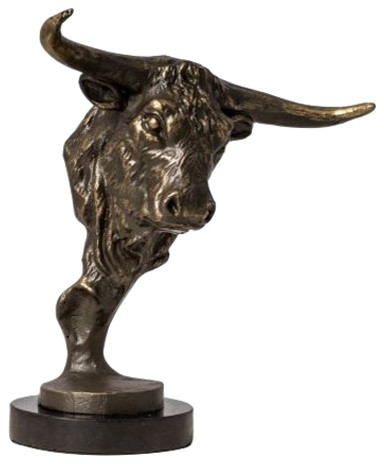 Bey-Berk Chrome Plated Bull Paperweight On Black Zebra Marble Base - Decorative Desk Accessory, Gift Idea