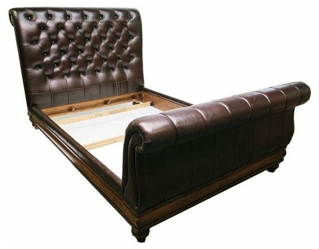 Sleigh Bed Tufted Leather Queen