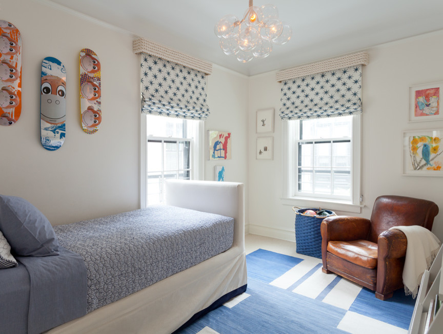 Brooklyn Townhouse - Childrens' room - mid-sized transitional boy painted wood floor childrens' room idea in New York with white walls