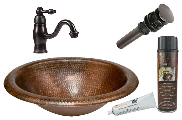 18-In Wide Rim Oval Self Rimming Hammered Copper Sink Pack-3 With Accessories