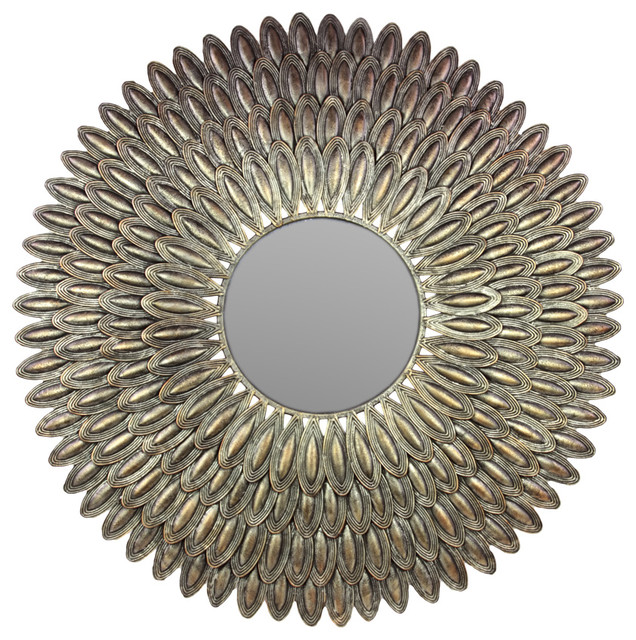 Antique Style Aged Gold Finish Flower Petal Metal Mirror Wall Art Decor