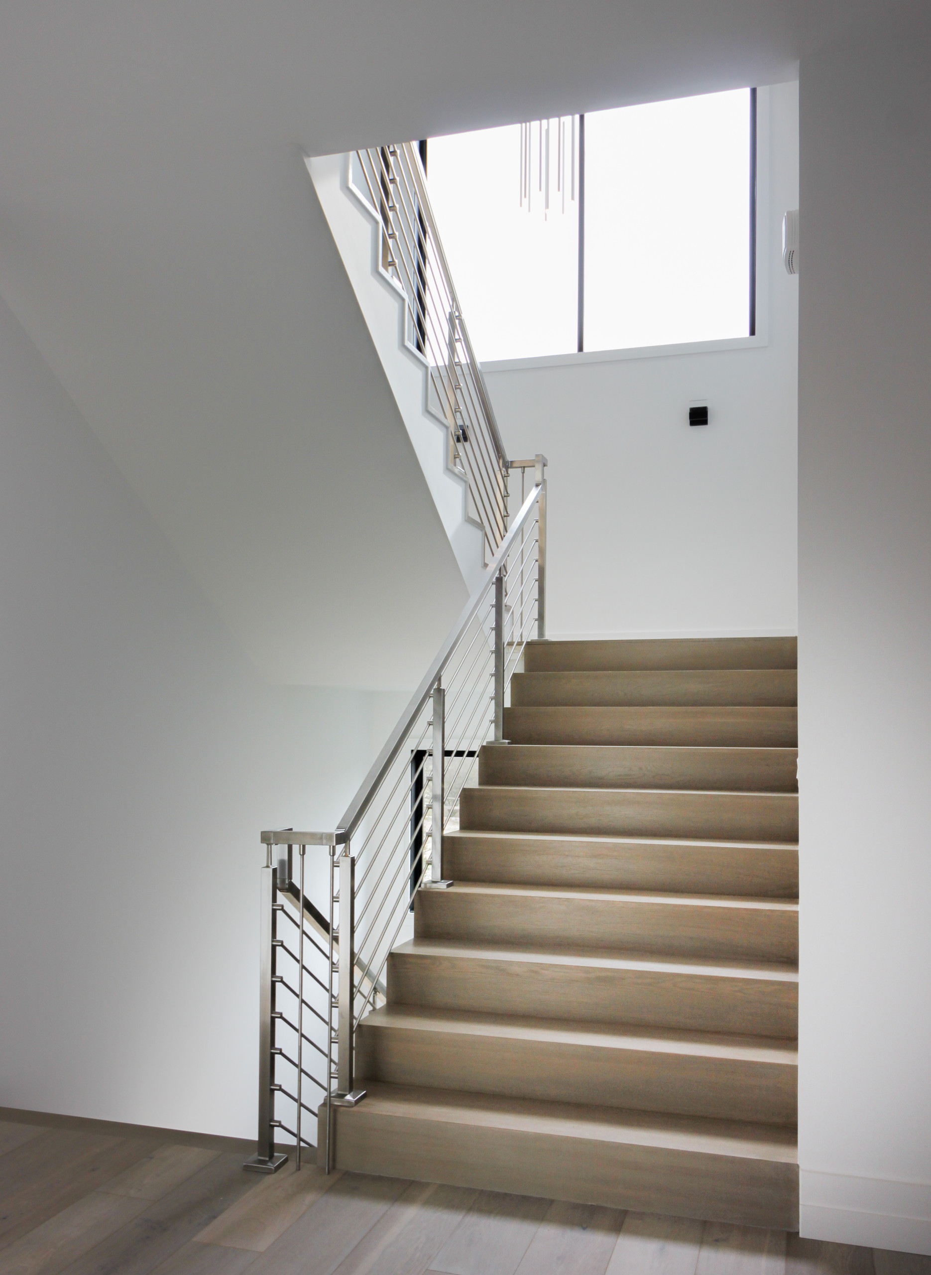 75_Modern Stairway: White O 75_ak & Stainless Steel Balustrade, McLean VA 22101