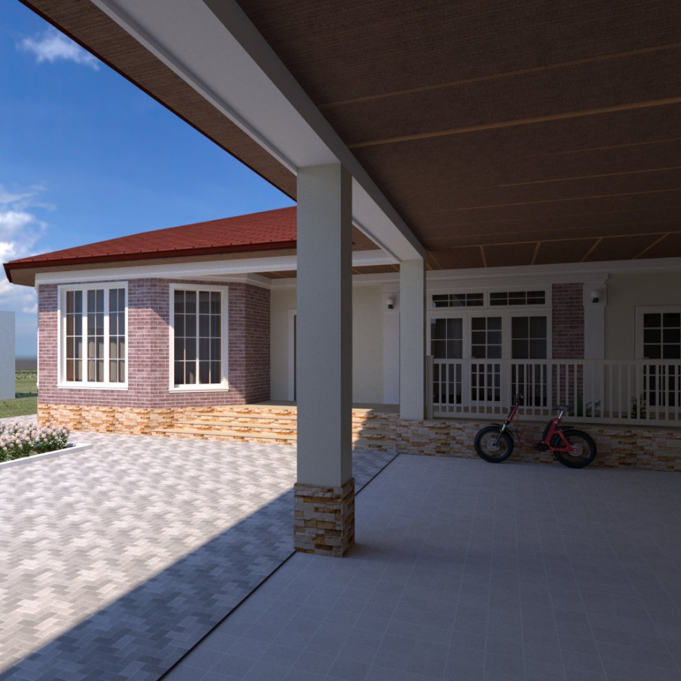 Одноэтажный жилой дом с навесом и верандой