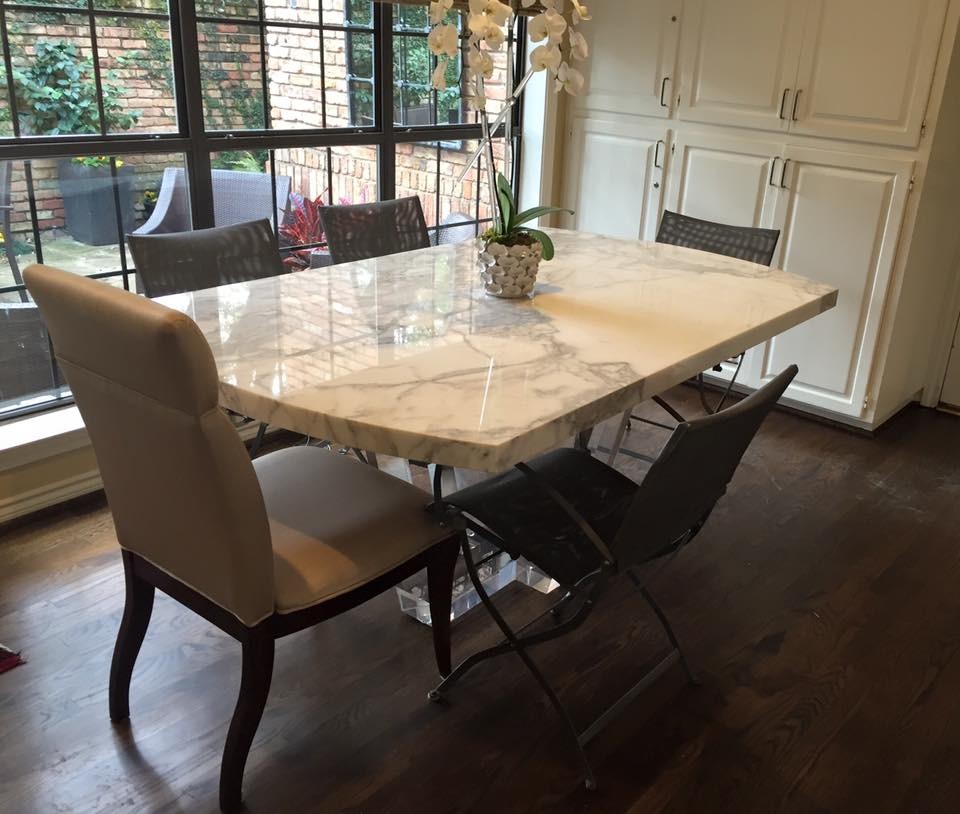 Example of a small transitional dark wood floor kitchen/dining room combo design in Dallas with white walls