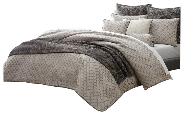 Aico Bedding Paragon 10 Piece King Comforter Set Taupe
