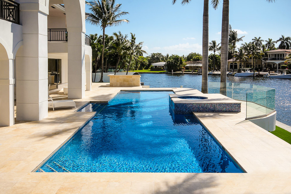 Lap Pool Classic/Straight Edge Design with Spa in Aventura, Florida