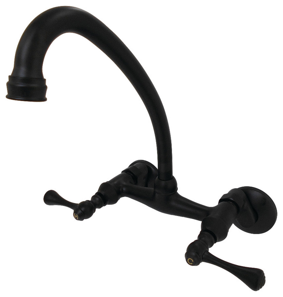 Kingston 6" Adjustable Center Wall Mount Kitchen Faucet, Matte Black