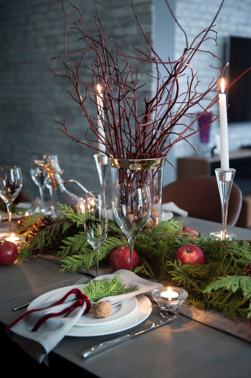 Декор на стол / Букет с рождественской звездой / Новогодняя композиция с искусственной пуансеттией
