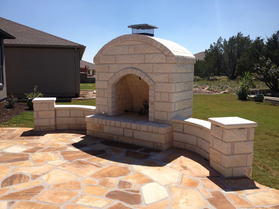 Outdoor gas Fire place on flagstone patio