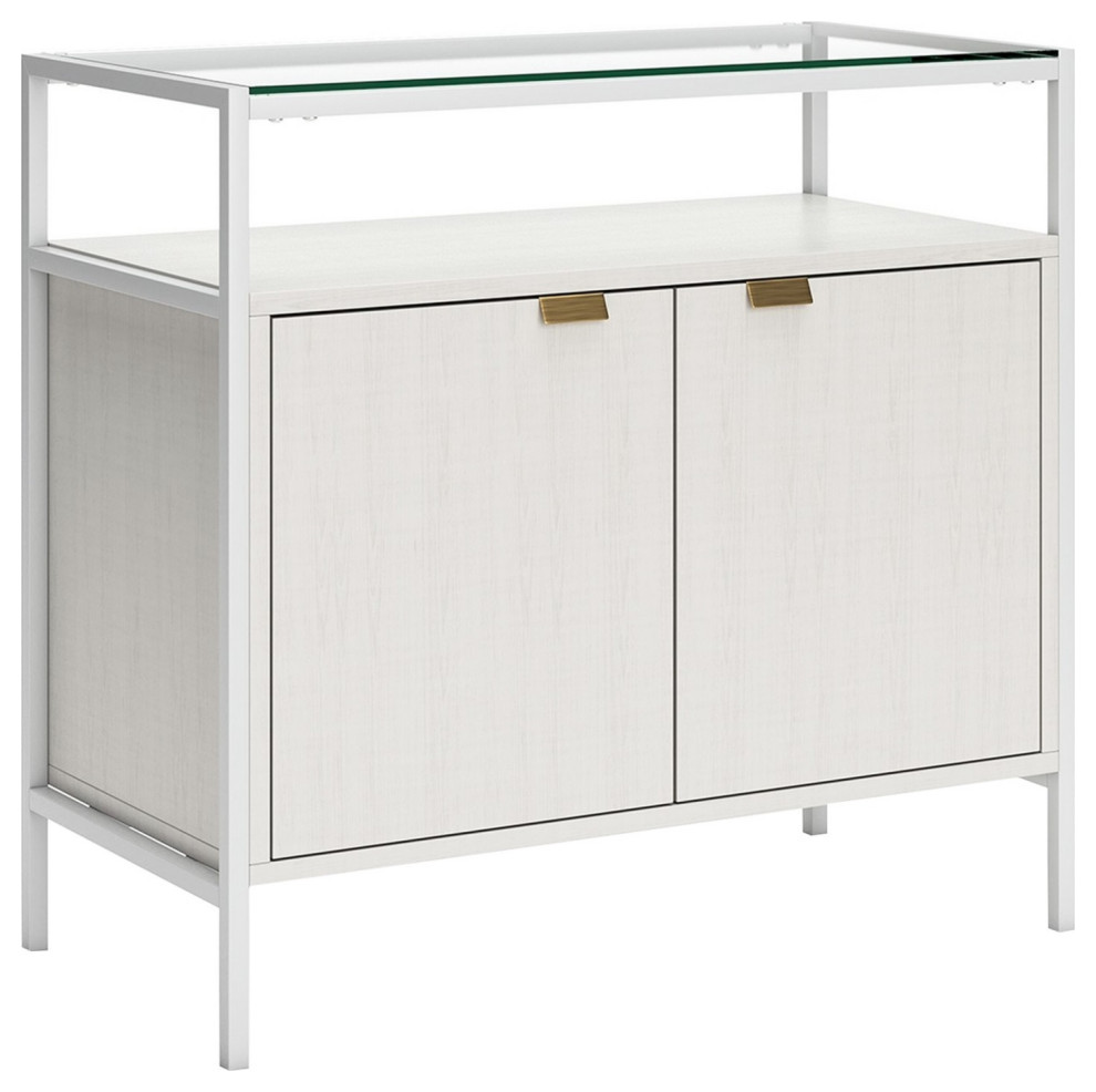 Deni 32" Small Sideboard Bookcase, One Shelf and 2 Doors, Classic White